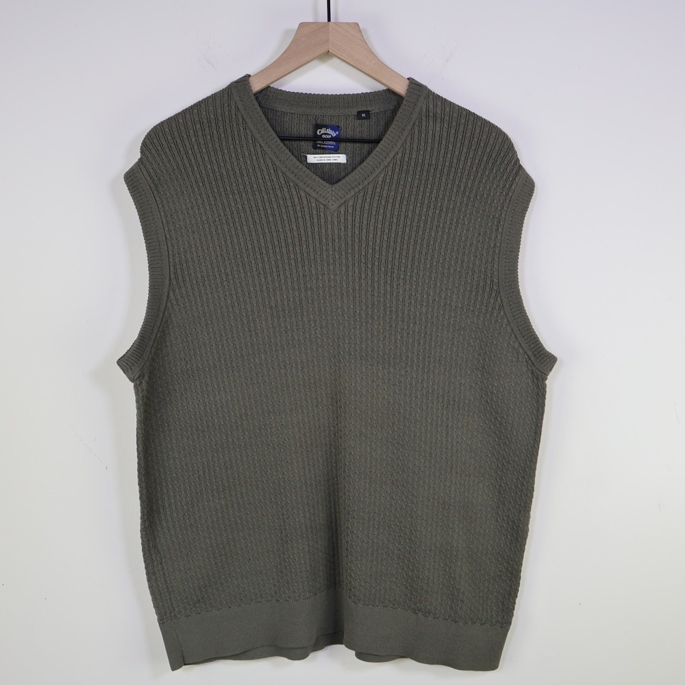 Vintage 90s Callaway Golf‎ Nordstrom Sweater Vest XL Preppy Olive Green Cotton